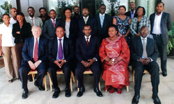 Emeritus Professor Ted Parnall, front left, at a November workshop in Kigali, Rwanda. Ben Twinomugisha, dean of the Makerere University law faculty in Uganda, is sixth from the right in back row.