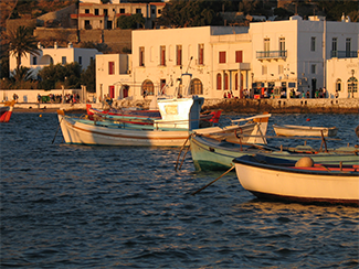 Mykonos Harbor at Sunset by Raylene Weis, photograph