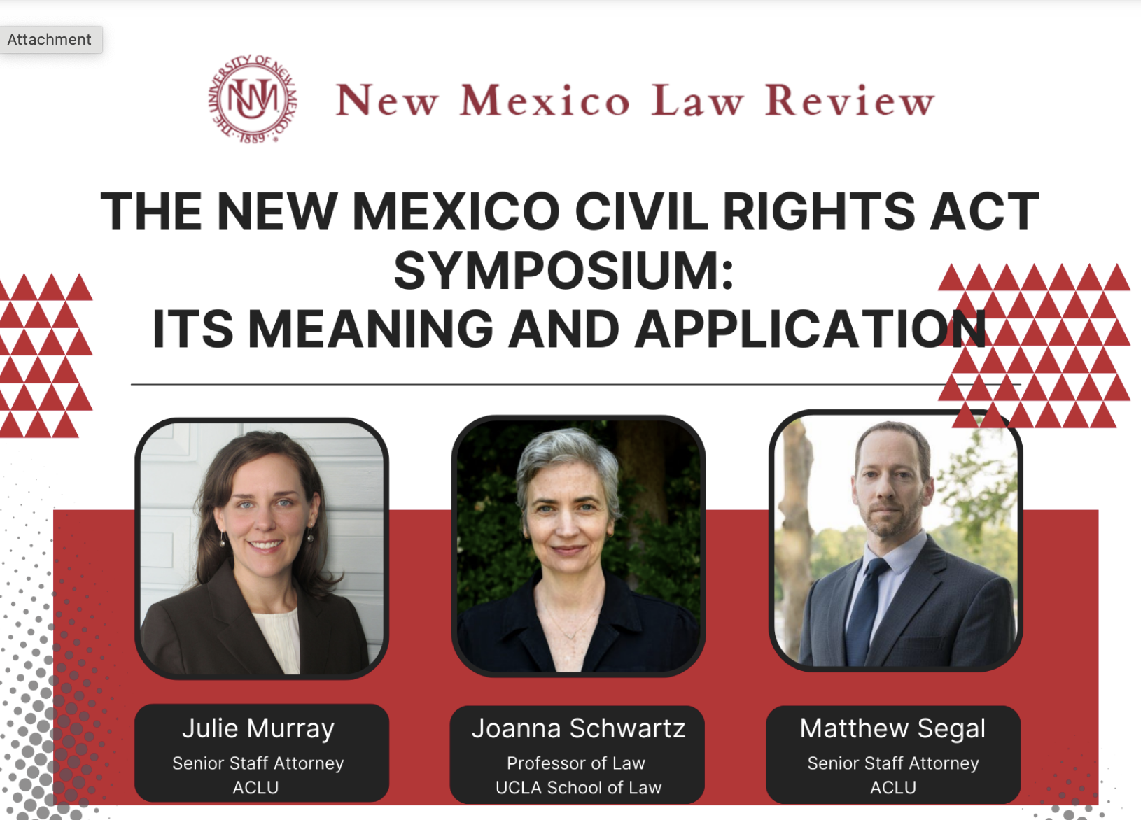 brochure slide with details about the new mexico civil rights act symposium