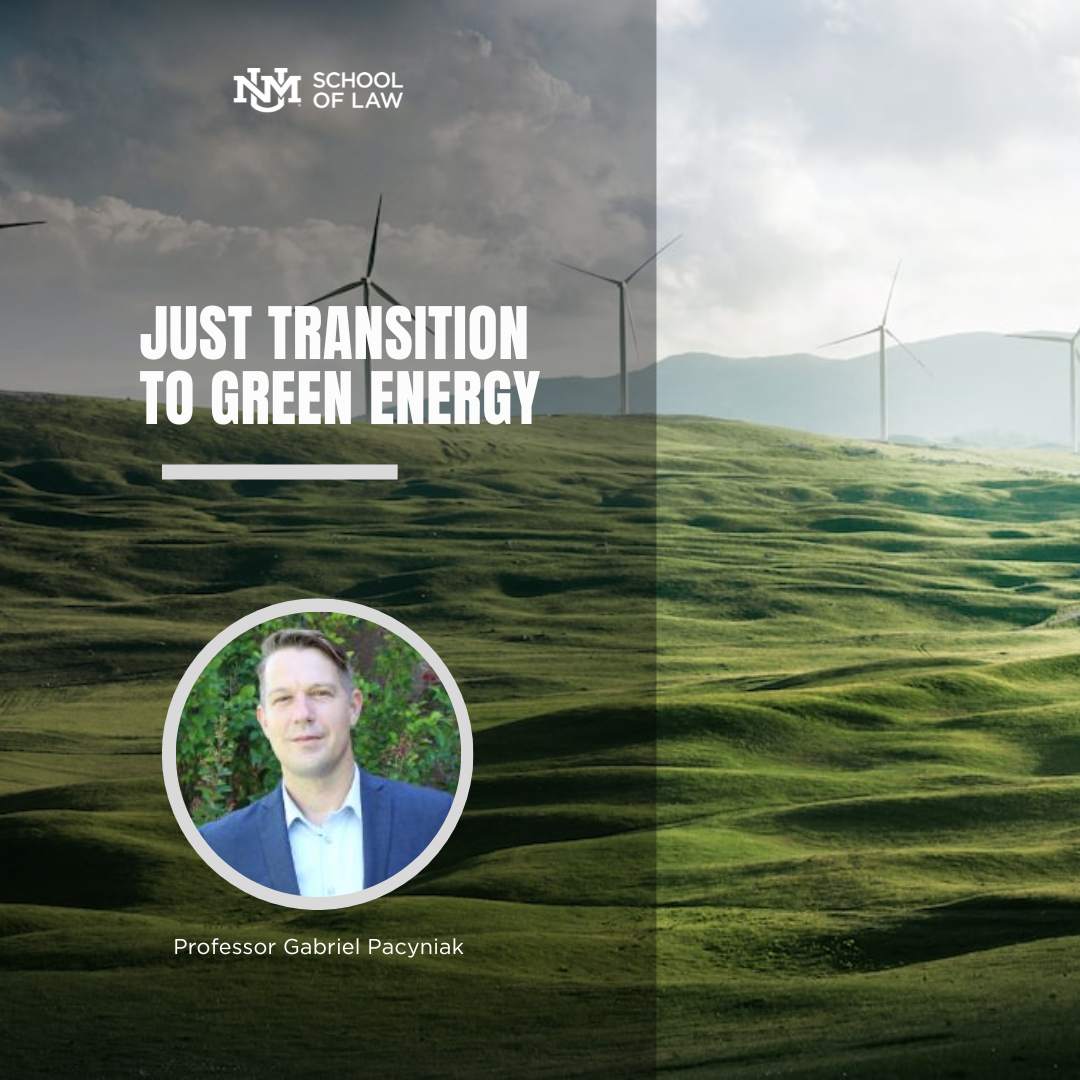 brochure image for just transition to green energy featuring a photo of professor gabriel pacyniak