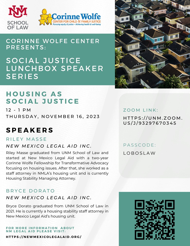 flyer depicting details for the social justice lunchbox speaker series