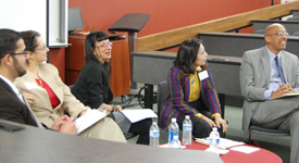 Professor Alfred Mathewson, Javier Martinez (`10), Professor Antoinette Sedillo Lopez, Adriana Ramírez de Arellano (`95) and Professor Gloria Valencia-Weber