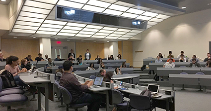 Columbia law students listen to a presentation by Creel and LaVelle.