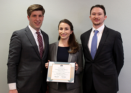 James Monteleone (’16), Paola Jaime (’17) and Jeffrey (“Randy”) Taylor (’16) won best brief in the Brooklyn Regional National Moot Court Competition.