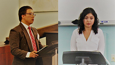 Andy Padilla (left) and Naomi Perez (right) argue before judges in the final round of the Regional Competition.  Both will compete in Washington, D.C. this spring.