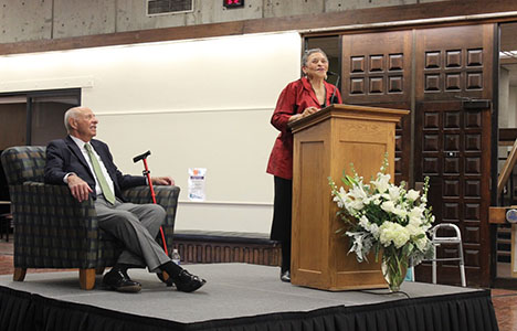 Marsha K. Head Hardeman, Class of 1977, speaking at the Dean Fred Hart Memorial