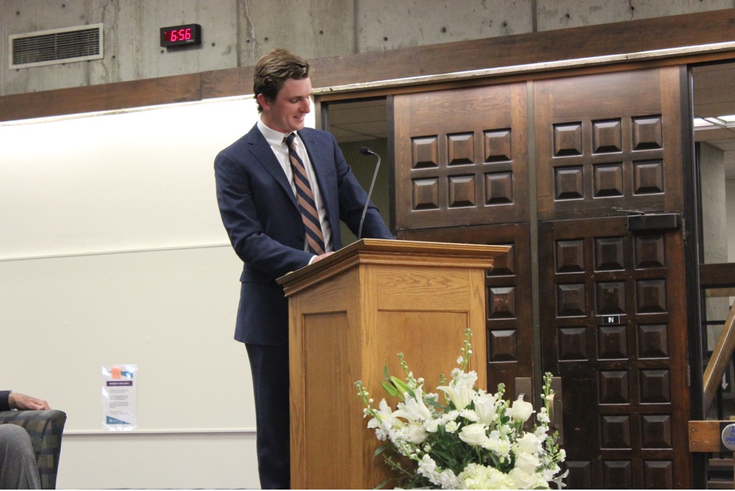 F. Michael Hart, Grandson of Fred & Joan Hart, Class of 2021, speaking at the Dean Fred Hart Memorial