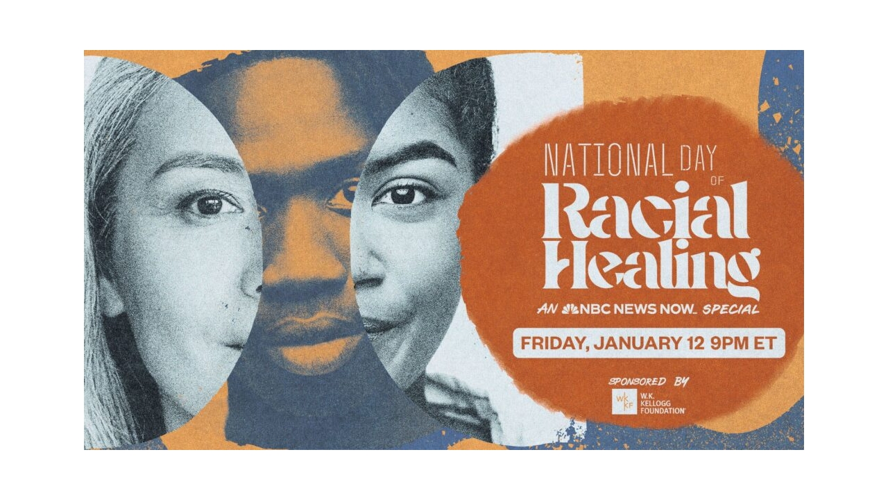 national day of racial healing poster depicting several diverse faces and event details