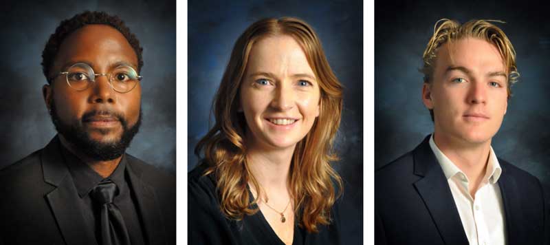 Headshot photos of three scholarship recipients