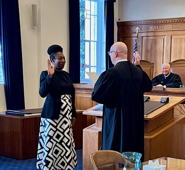 Aja Brooks being sworn in