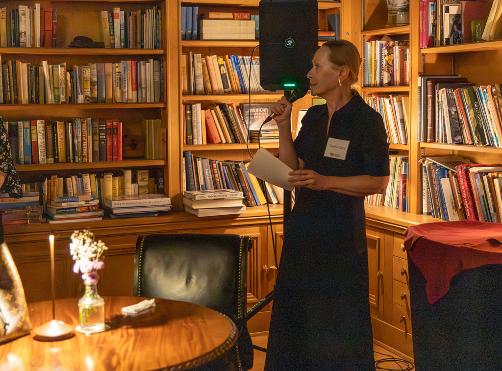 a person speaking into a microphone